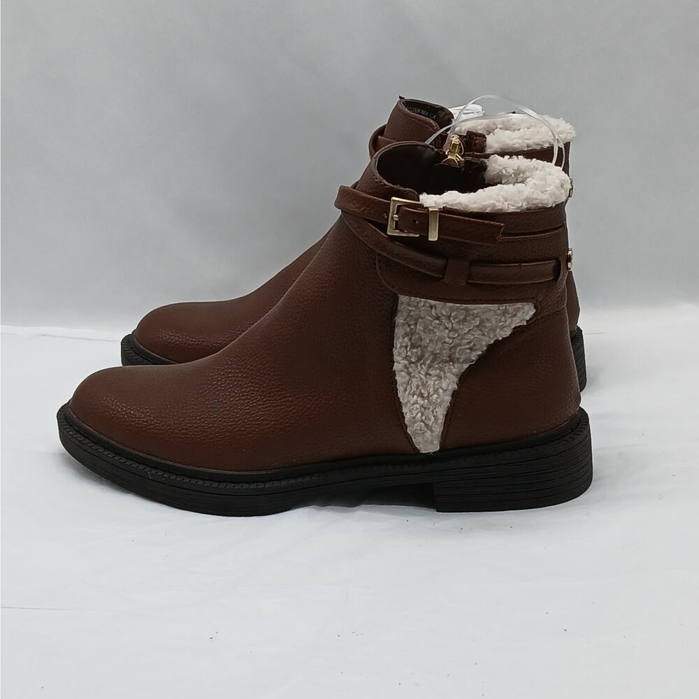 Kenneth Cole Reaction Ankle Boot Womens 6 Brown Faux Leather Winter Shoes